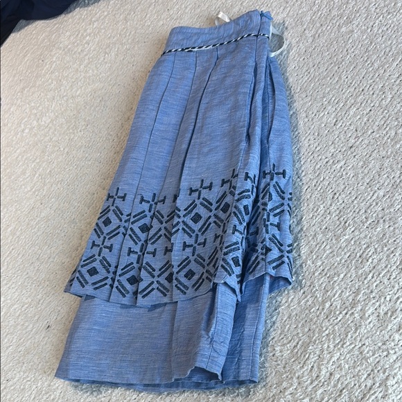 Odille Blue Linen-Cotton Embroidered Skirt w/ Pockets – Size Approx S - Picture 4 of 7